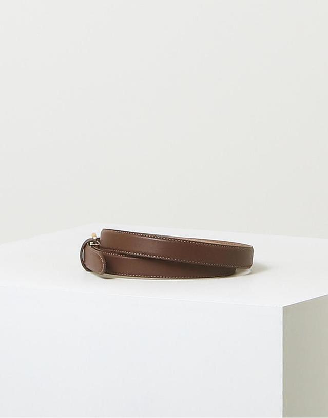 헤지스 액세서리 [백화점BEST][길이조절가능] 브라운 골드버클 소가죽 여성 벨트 24mm 진한 브라운 착용컷