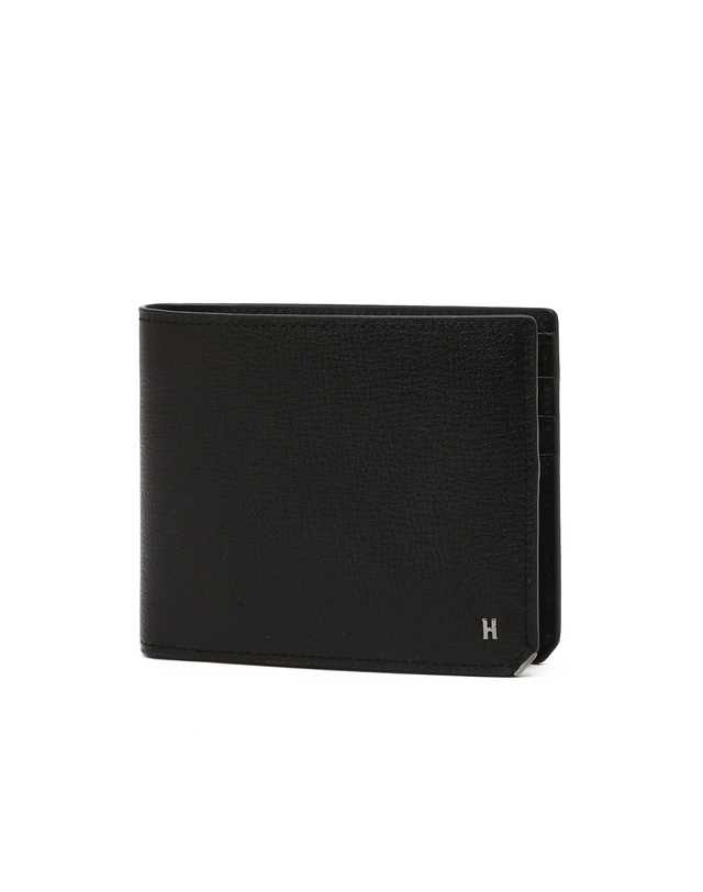 헤지스 액세서리 [H 아이코닉] 블랙 로고장식 소가죽 반지갑 착용컷