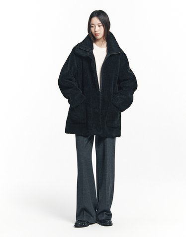 [HIS WOMEN] 블랙 울혼방 리버시블 무스탕 하프코트