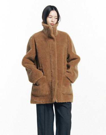[HIS WOMEN] 카멜 울혼방 리버시블 무스탕 하프코트