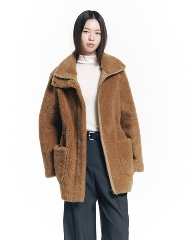 [HIS WOMEN] 카멜 울혼방 리버시블 무스탕 하프코트