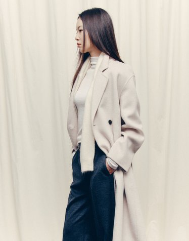 [고준희PICK][HIS WOMEN] 오트밀 아이보리 《CASHMERE 10》 핸드메이드 벨티드 더블 롱코트
