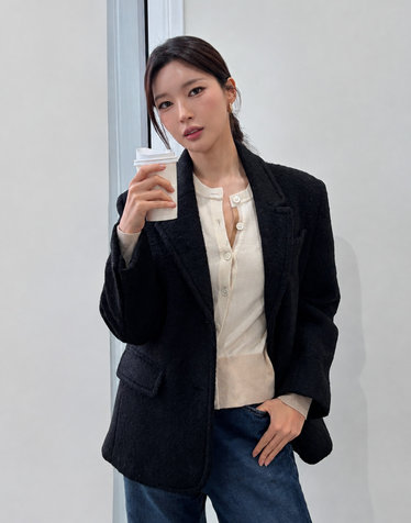 [고준희PICK][HIS WOMEN] 블랙 알파카 혼방 싱글 자켓
