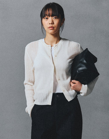 히스 헤지스 우먼 · [시즌오프][곰송이 PICK][HIS] 아이보리 시어 니트 가디건 · [26SS] · 스토어 상품 이미지