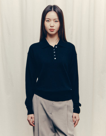 [HIS WOMEN] 블랙 캐시미어 혼방 카라 니트