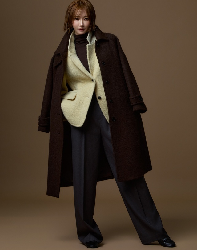 히스 헤지스 우먼 [고준희PICK][HIS WOMEN] 다크그레이 울혼방 턱 와이드 팬츠 차콜 그레이 상세