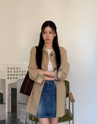 [LF단독][트렌치]베이지 싱글버튼 경량 하프 코트