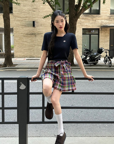 [린넨100%]네이비 마드라스 체크 숏 팬츠