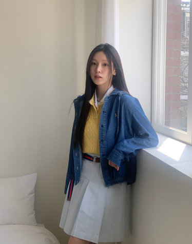 [50%세일][데님]블루 아우터형 후드 긴소매 셔츠