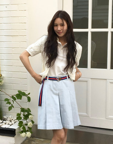 라이트블루 벨트 미니 스커트