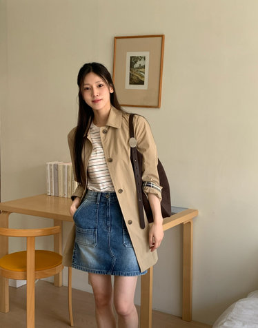 블루 H라인 미니 데님 스커트