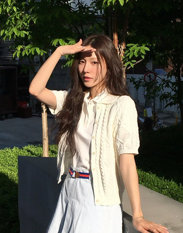 아이보리 크로쉐 반소매 카라 가디건