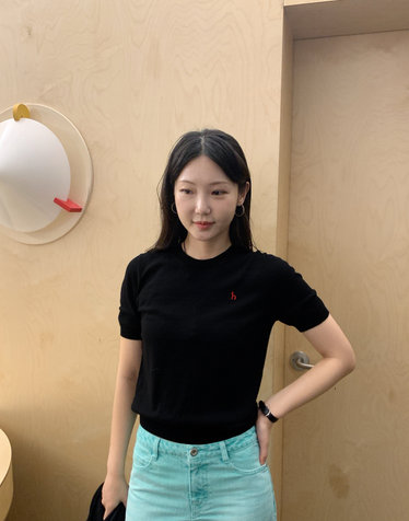 [SET-UP][울]블랙 반소매 라운드넥 스웨터