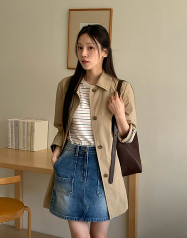 린넨아이보리 스트라이프 반소매 티셔츠