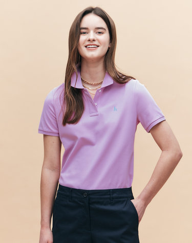 핑크 클래식핏 피케 반소매 카라 티셔츠