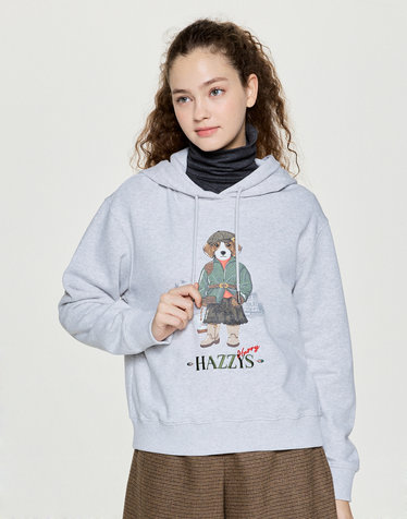 [HAZZYS HARRY]그레이 해리 면 긴소매 후드 티셔츠