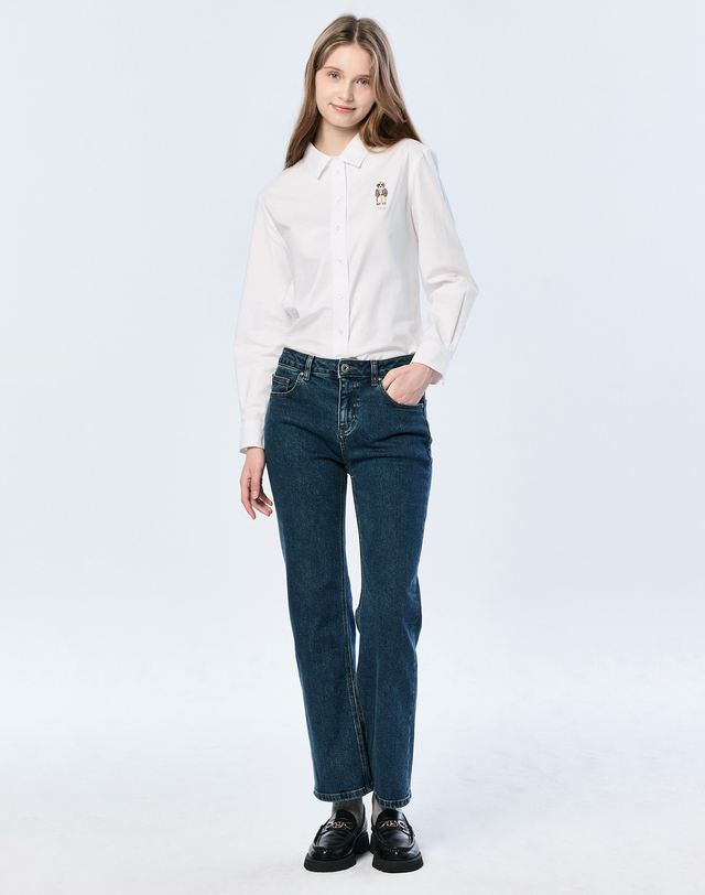헤지스 여성 [플레어핏]네이비 데님 팬츠 착용컷