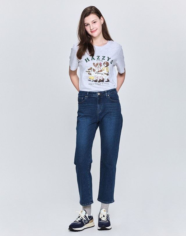 헤지스 여성 [슬림핏]네이비 데님 팬츠 착용컷
