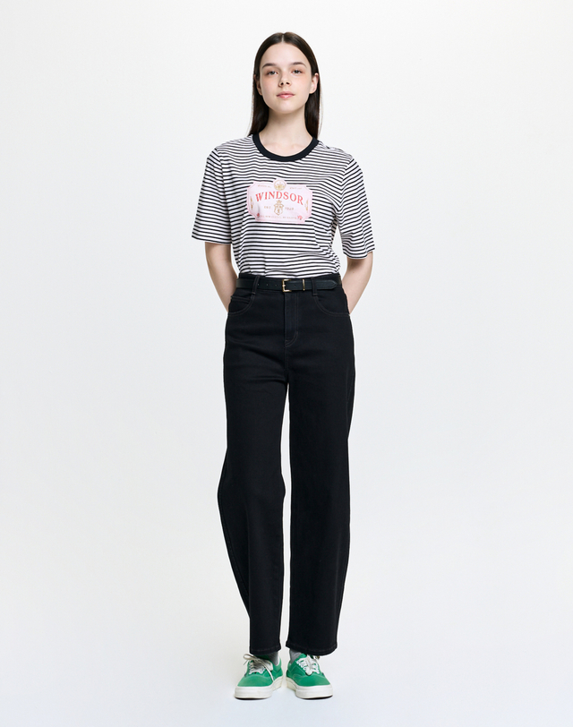 헤지스 여성 커브드 배럴핏 데님 팬츠 블랙 상세