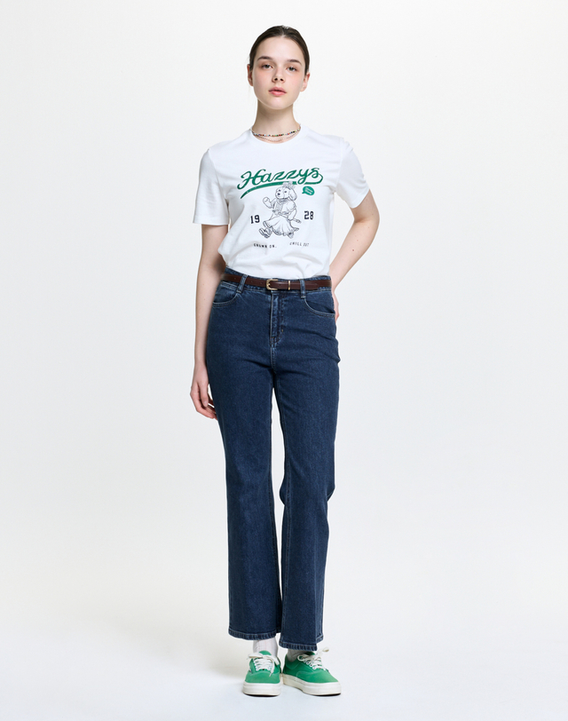 헤지스 여성 부츠컷 데님 팬츠 네이비 착용컷