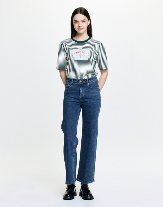 헤지스 여성 세미와이드 데님 팬츠 네이비 상세