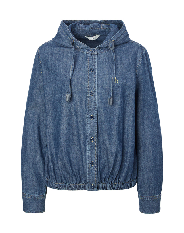 헤지스 여성 [데님]블루 아우터형 후드 긴소매 셔츠 착용컷