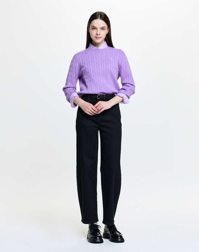 헤지스 여성 [아이코닉] 케이블 긴소매 풀오버 바이올렛 착용컷