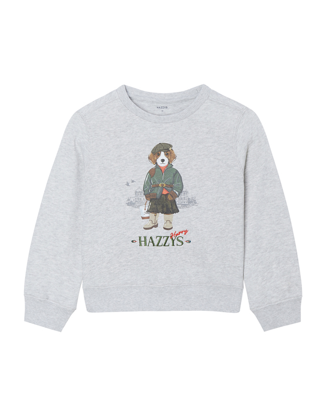 헤지스 키즈 [KIDS][HAZZYS HARRY]그레이 해리 면 긴소매 맨투맨 티셔츠 착용컷