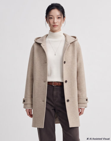 핸드메이드 후디 하프코트 라이트베이지