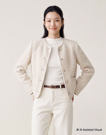 [수입소재] 부클 라운드넥 트위드자켓 아이보리