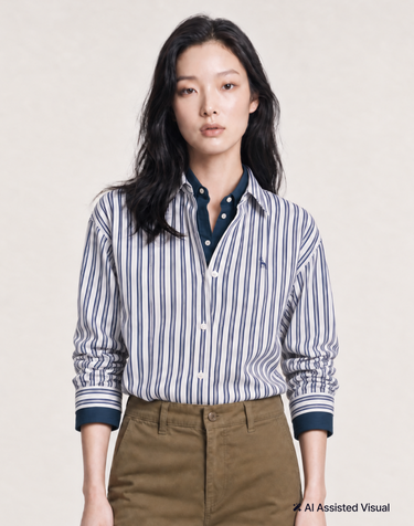 헤지스 여성 [기간한정특가]런던스트라이프 크롭 셔츠 네이비