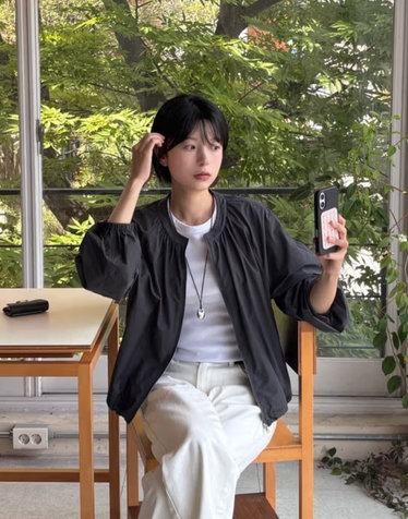 [HAVE HAZZYS][EXCLUSIVE] 셔링 블루종 경량 점퍼 다크그레이