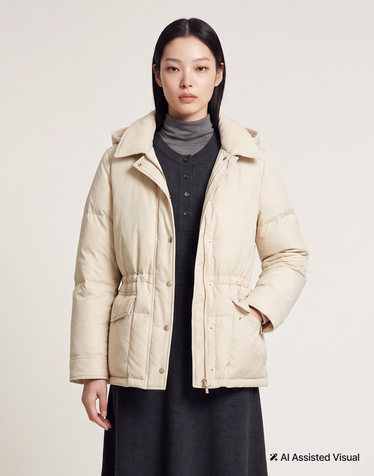 헌팅 하프 경량 구스 다운 라이트베이지