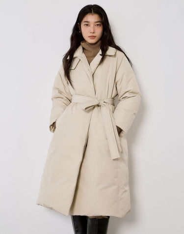 [HAVE HAZZYS] [EXCLUSIVE]  하이넥 코트형 구스다운 점퍼 라이트베이지