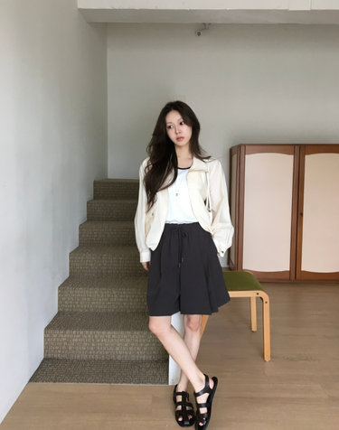 린넨블렌드 스트링 쇼츠 브라운