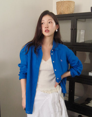 레귤러핏 린넨 셔츠 블루