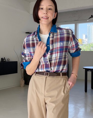 린넨 마드라스체크 셔츠 블루