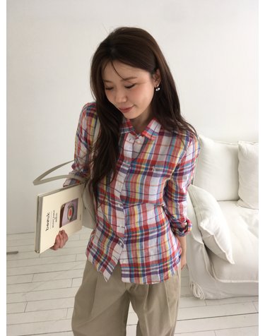 린넨 마드라스체크 셔츠 화이트