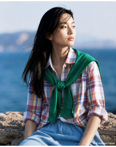 헤지스 여성 · [시즌오프]린넨 마드라스체크 셔츠 화이트 · [26SS] · 스토어 상품 이미지