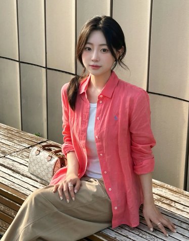 레귤러핏 린넨 셔츠 핑크