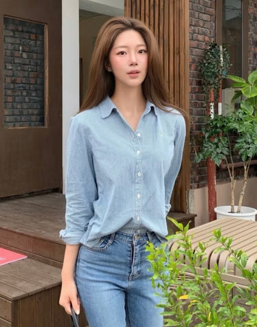 [에센셜] 클래식핏 데님 셔츠 스트라이프 블루