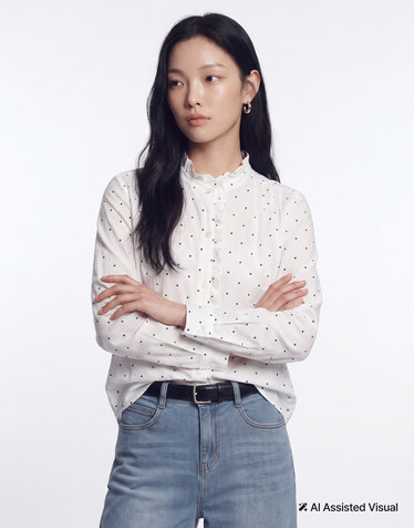 도트패턴 러플 프릴 블라우스 아이보리