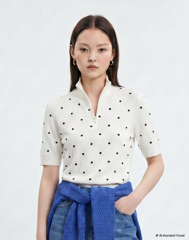 도트 집업 풀오버 아이보리