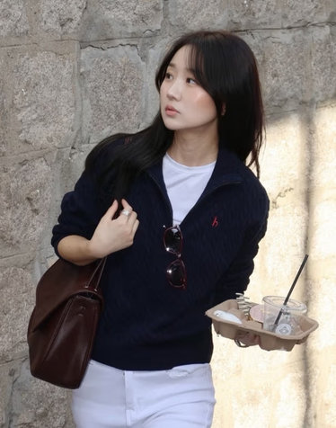 [기간한정특가]케이블 반집업 풀오버 네이비