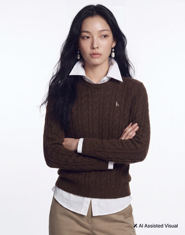 [기간한정특가][아이코닉] 캐시10 케이블 라운드넥 풀오버 브라운