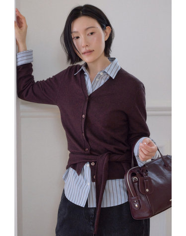 [HAVE HAZZYS][EXCLUSIVE] 울코튼 숄 스카프 가디건 멜란지버건디