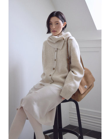 [HAVE HAZZYS][EXCLUSIVE] 울100 넥워머set 라운드넥 가디건 아이보리