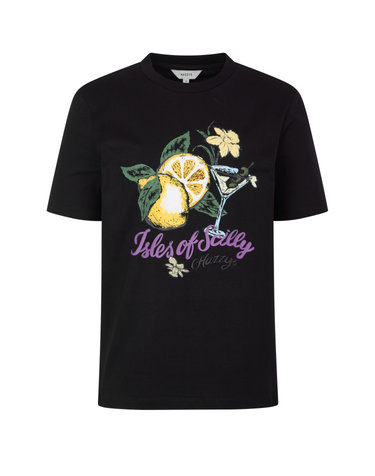레귤러핏 Scilly 그래픽 반소매 티셔츠 블랙