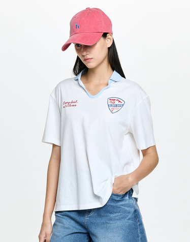 루즈핏 오픈카라 반소매 폴로 셔츠 화이트