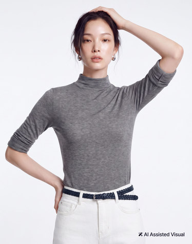 [HAVE HAZZYS][EXCLUSIVE] 시스루 모크넥 긴팔 티셔츠 그레이